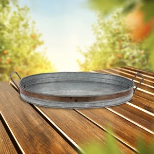 Gracie Oaks Aged Galvanized Accent Tray with Rust Metal Trim and Handles GRKS3087